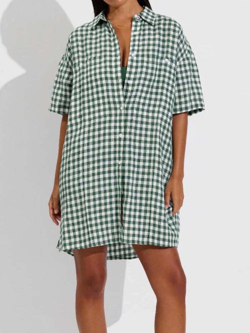 LEFT ON FRIDAY GETAWAY MINI DRESS GINGHAM GREEN - S/M